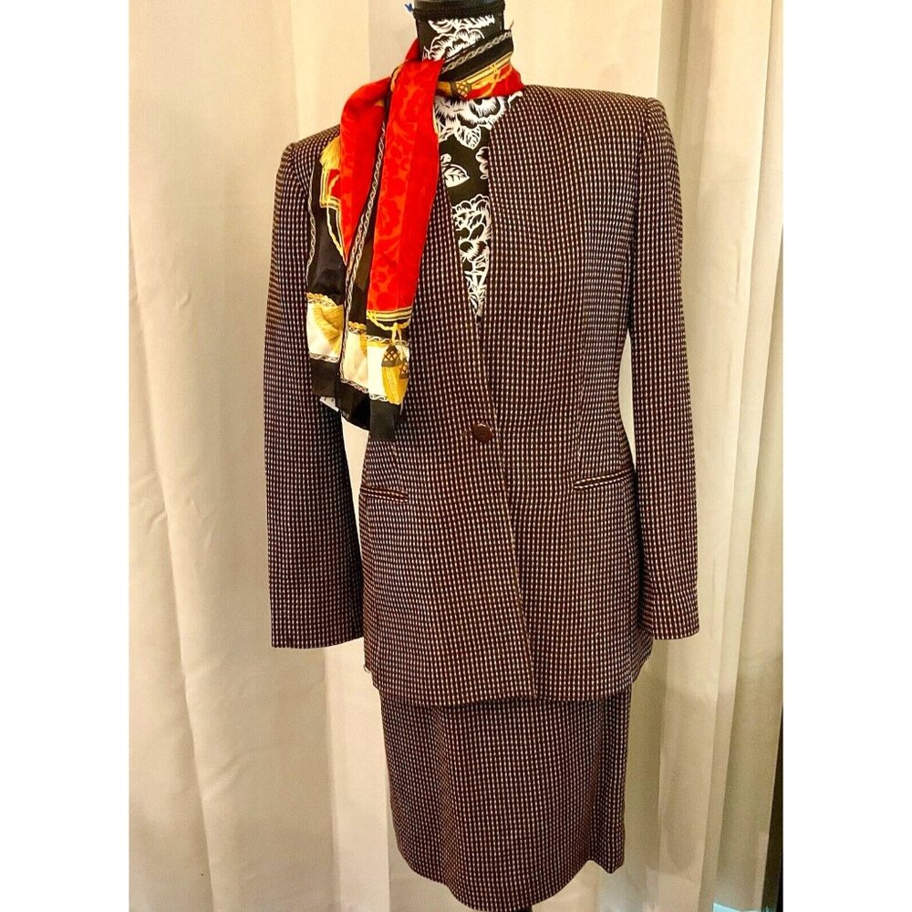 OSCAR DE LA RENTA Vintage Peanut Brown Wool Tweed Jacket‎ & Skirt Suit Set Sz 6